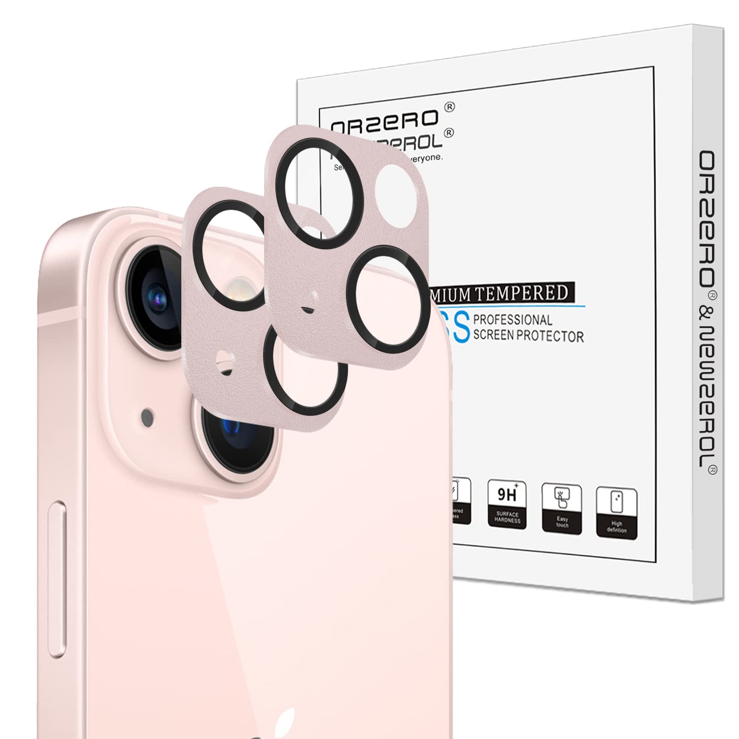 Orzero (2 Pack) Camera Lens Protector Compatible for iPhone 13/ iPhone 13 Mini, Protector de Cámera Premium Metal Glass Strong Adhesion HD Anti-Scratch Full Coverage [No Affect on Night Shots] - Pink