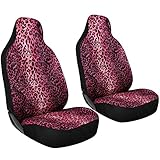 OxGord 2pc Set Leopard Animal Print Integrated High Bucket Seat Covers, Universal Fit for Car, SUV, Van Trucks - Front Driver Passenger Seats - Pink