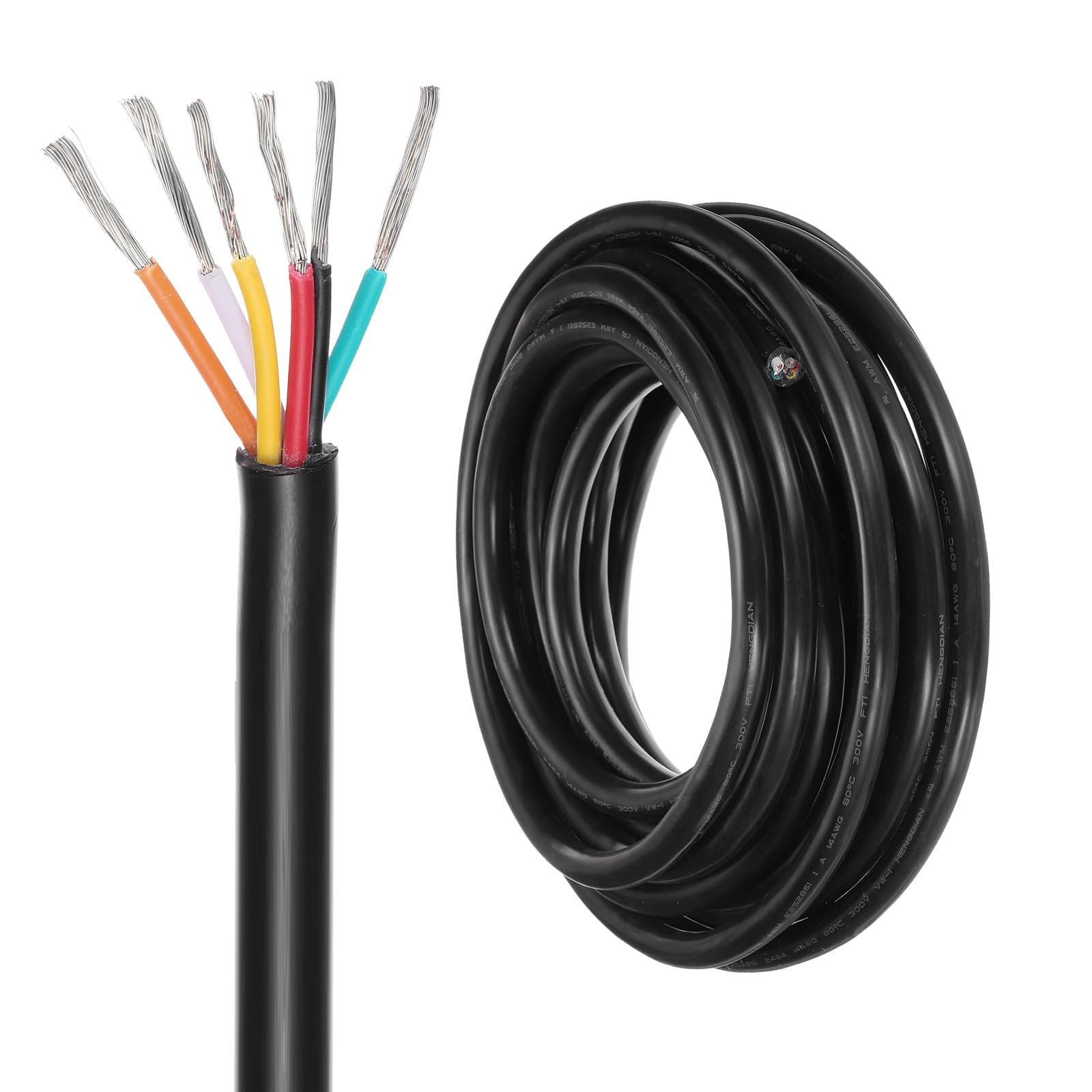 DMiotech 14 Gauge Wire Electrical Wire 6 Conductor, 14 AWG Extension Cable Cord 20 Ft/6 m UL2464 300V Stranded Tinned Copper Wire for LED Lighting Automotive