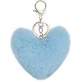 NICIFOAM Artificial Faux Rabbit Fur Keychain Fluffy Heart Plush Pom Charm Key Chain Purse Handbag for Women