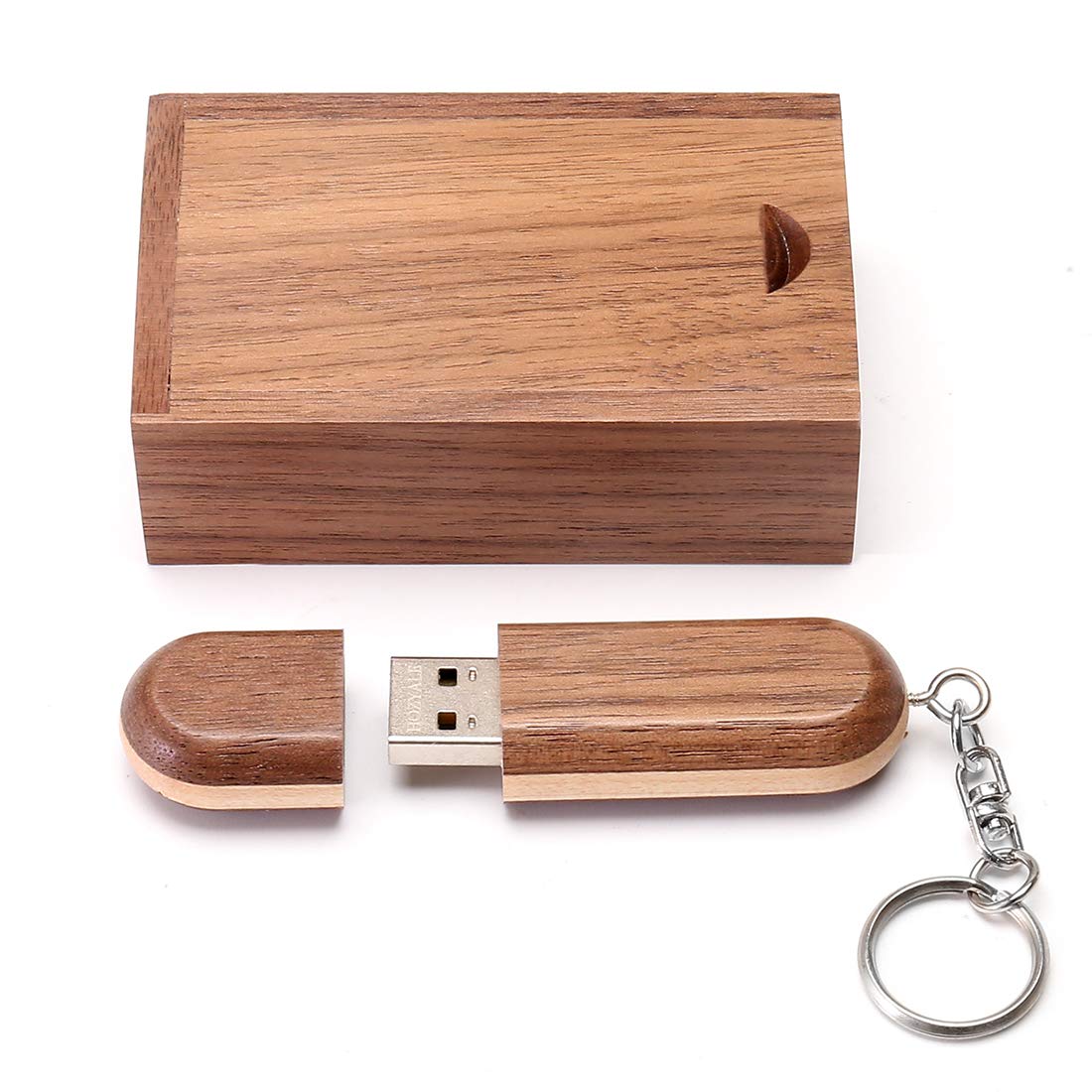 HOZYALE USB Flash Drive Two-tone Color Wood USB 2.0 Memory Stick Pen Drives with Wooden Box (16GB, Tan)