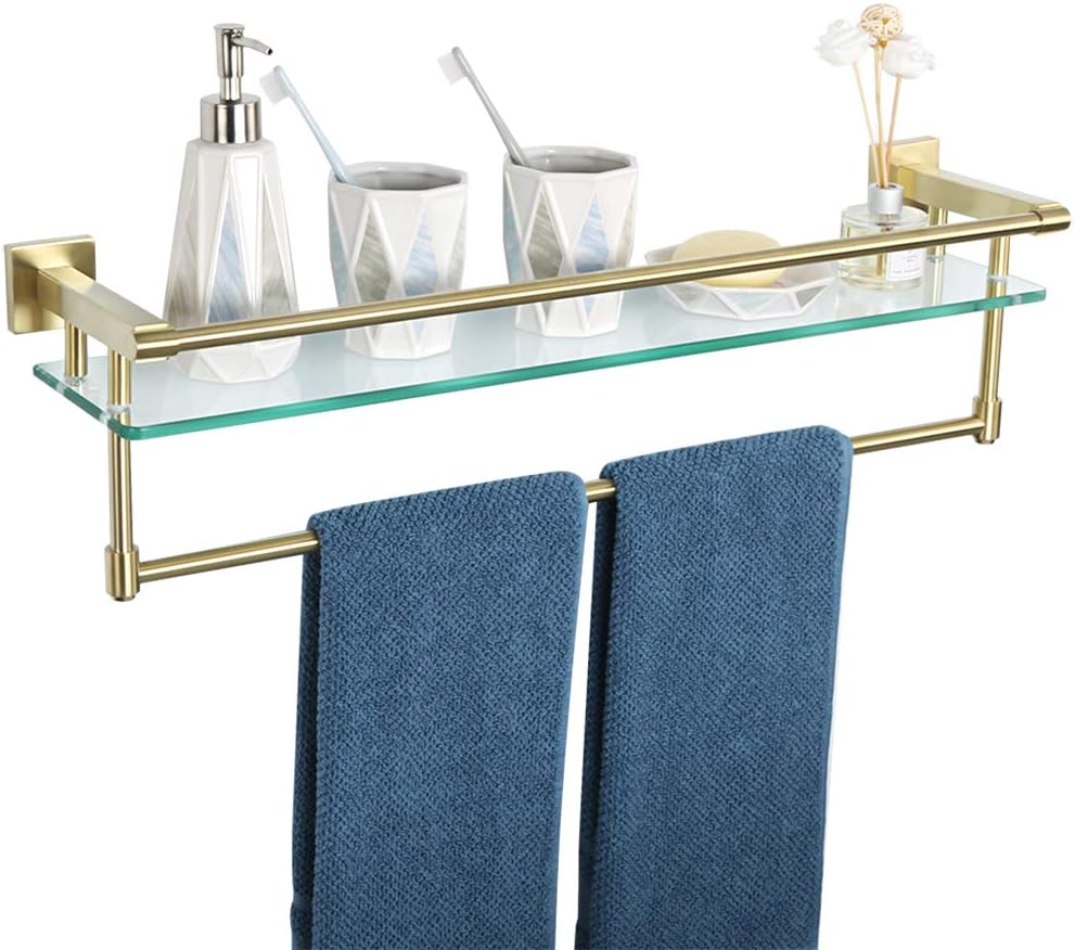 Alise Glass Shelf SUS 304 Stainless Steel Bathroom Shelf with Towel Bar