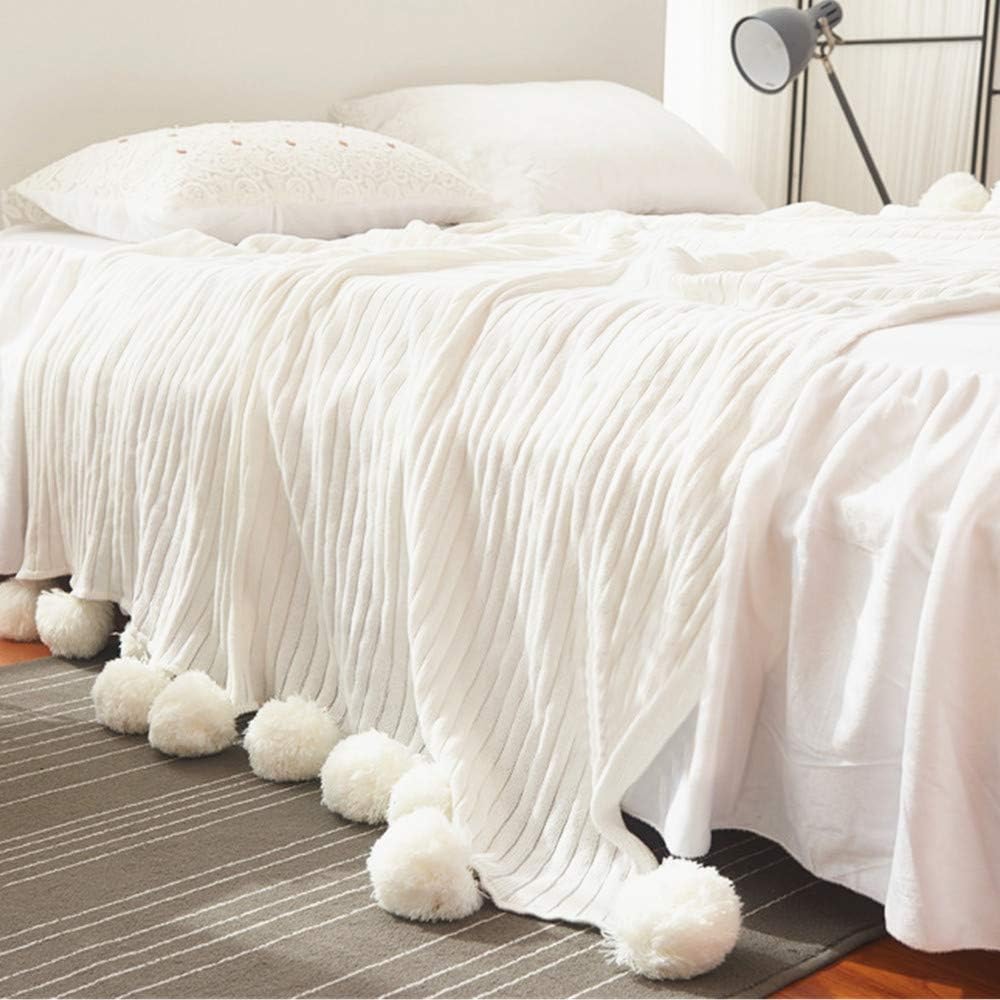 White Pom Throw Blanket
