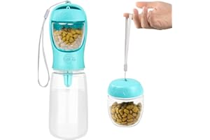 Nepfaivy Dog Water Bottle, Double Leak-Proof Portable Travel Dog Water Dispenser with Food Container, Puppy Drinking Bowl for Outdoor Walking, Hiking, Pet Accessories, 19oz