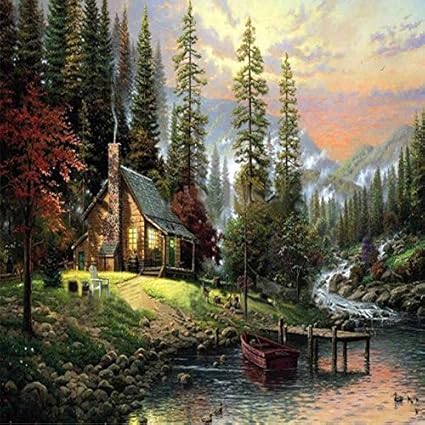Acrylic Cabin In The Woods Painting