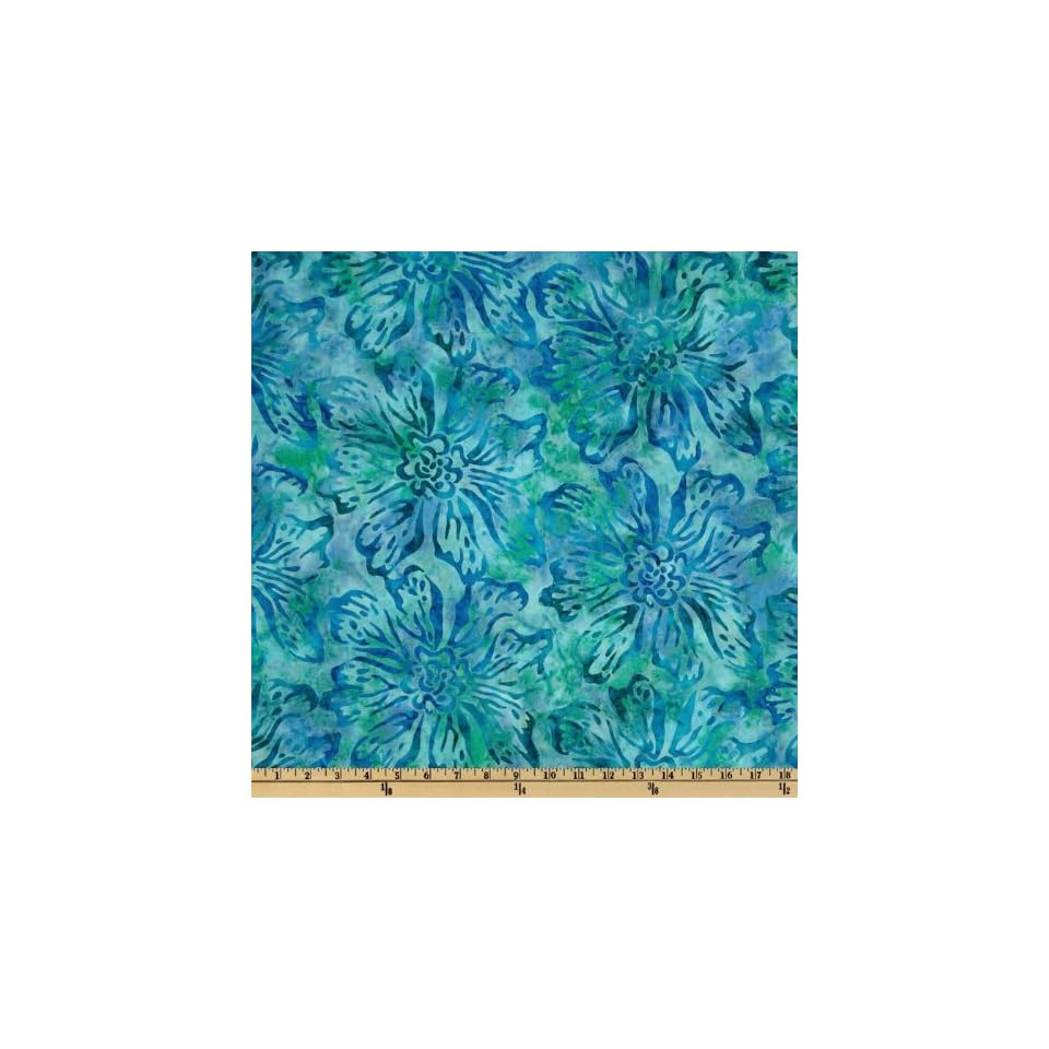 108 Wide Tonga Batik Quilt Backing Large Floral Turquoise Fabric By The