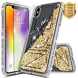 iPhone Xs Max Case w/[Tempered Glass Screen Protector], NageBee Glitter Liquid Quicksand Waterfall Flowing Floating Sparkle Bling Diamond Clear Girls Cute Case for iPhone Xs Max (6.5 inch) -Nice