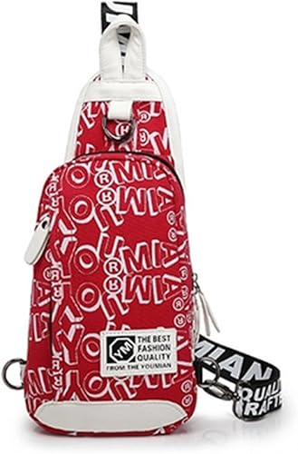 Amazon 15年 春夏 メンズファッション ファブリック 落書き風 キャンバス素材 カジュアル 斜めかけバッグ バックバッグ メッセンジャーバッグ ユニセックス ストラップ レッド ボディバッグ ワンショルダー