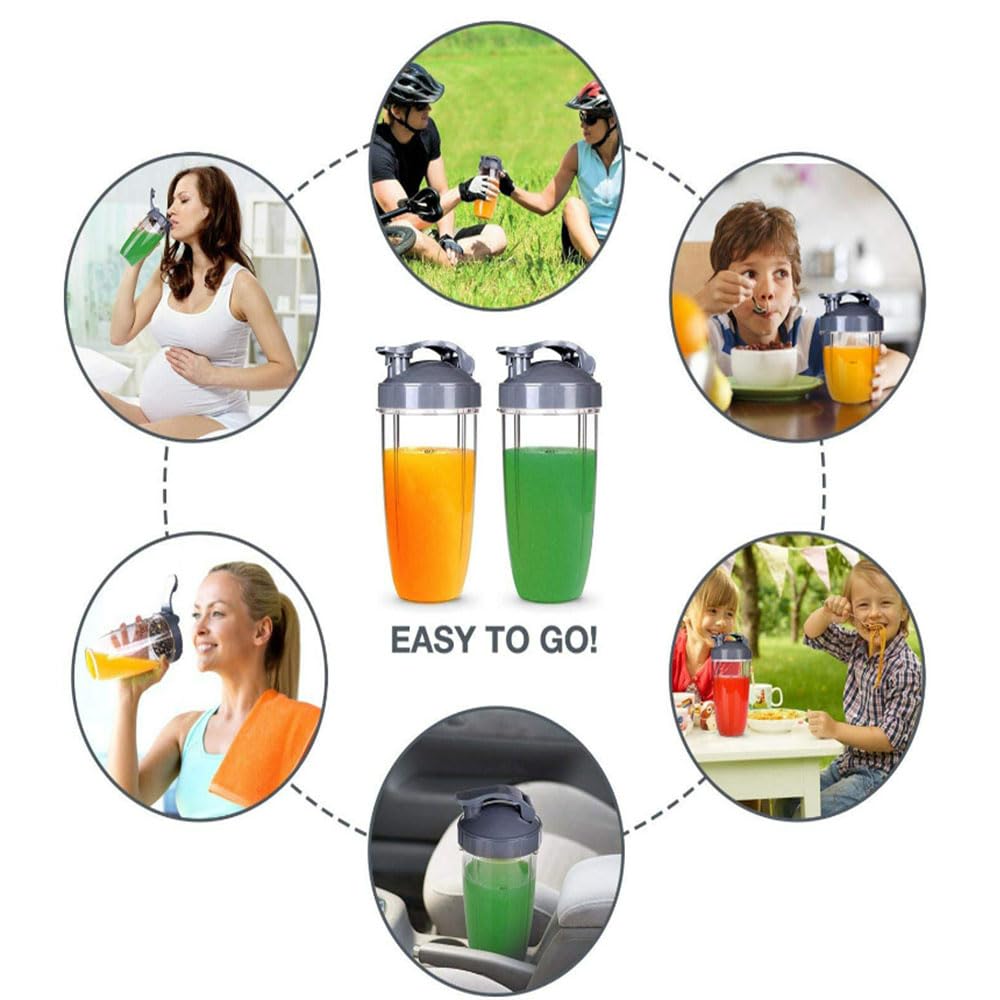 2-pack Replacement Parts Upgrade 32oz& 24oz Cups with 2-pack Flip-Top To-Go-Lid Compatible with NutriBullet 600w/900w Blender Accessory