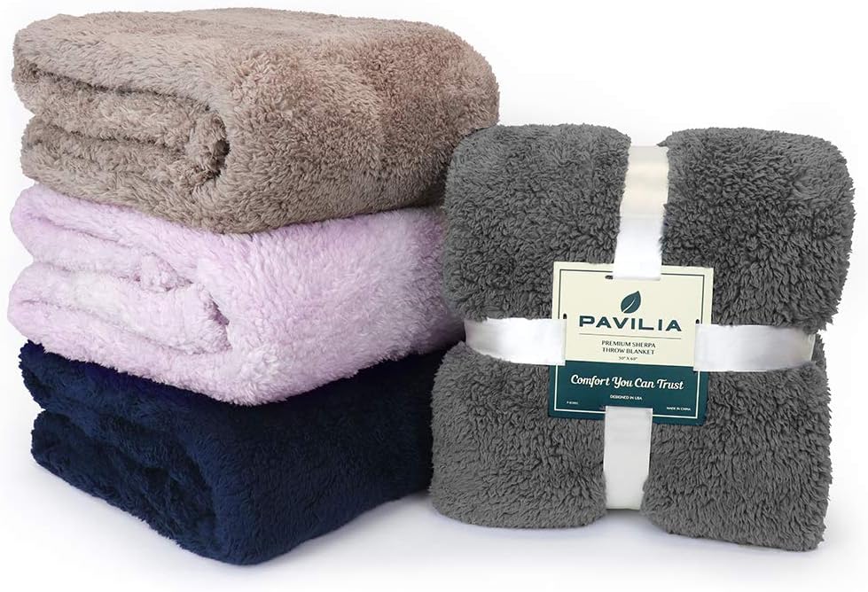 PAVILIA Plush Sherpa Throw Blanket for Couch Sofa | Fluffy Microfiber Fleece Throw | Soft, Fuzzy, Cozy, Shaggy, Lightweight | Solid Lavender Blanket | 50 x 60 Inches: Home & Kitchen