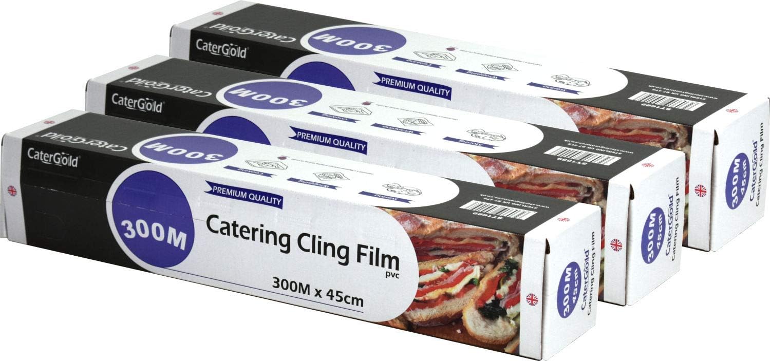 3X Premium Quality Kitchen Catering Cling Film Food Wrap (300M x 45cm