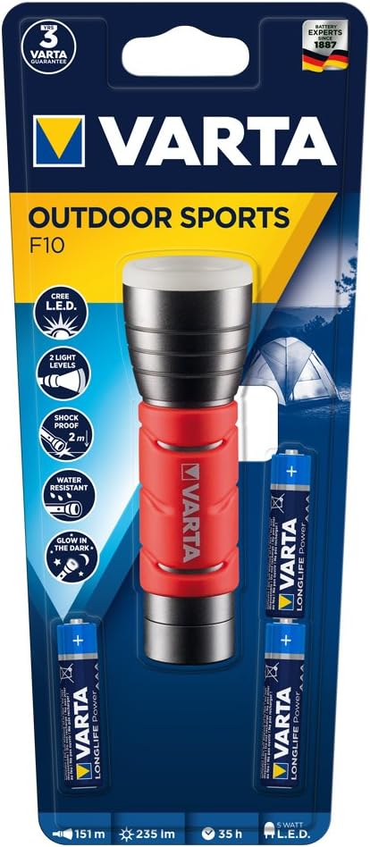 VARTA LED Outdoor Sports Torch F10 (5 Watt, incl 3x LONGLIFE Power AA batteries Flashlight Light Torch Lamp, IPX4 splash-proof housing) - Image 3