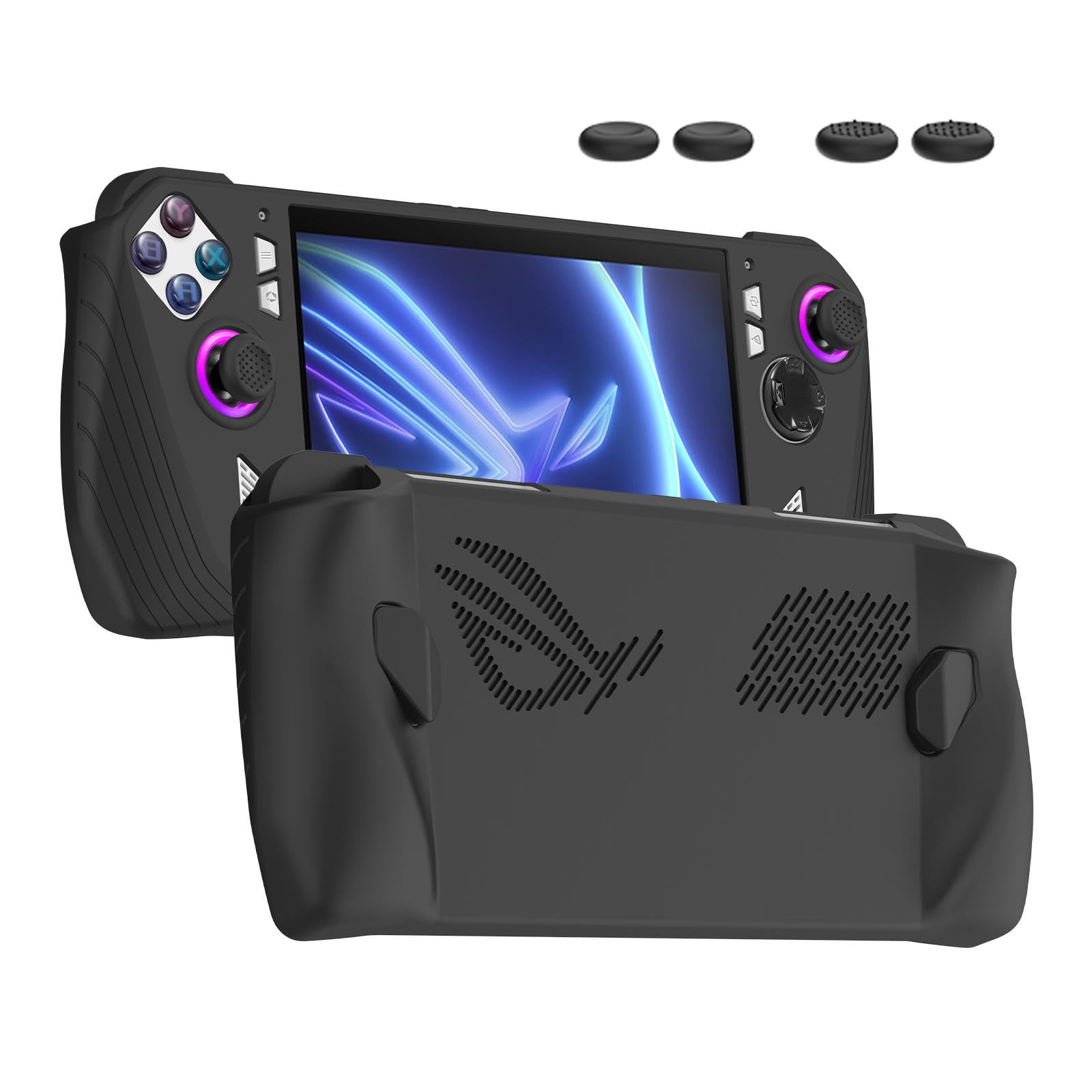 NUHFUFA Protective Case for ASUS Rog Ally 7-inch Handheld 2023, All Around Silicone Protection Cover Case with Button Caps Anti-Scratch Comfort Hand Grips(Black)