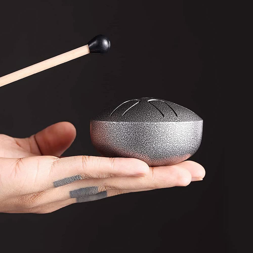 Steel Tongue Drum 3 inch 6 Notes, Mini Hand Drums Tank Drum-Musical Percussion Instrument with Mallets and Music Book, Percussion Instrument for Music Enlightenment, Camping or Yoga Meditation