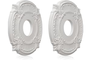ELFCAB 2 Pcs Molded PU Ceiling Medallion for Light Fixtures and Ceiling Fans, 13"OD x 3-1/2"ID x 3/4" P (White)
