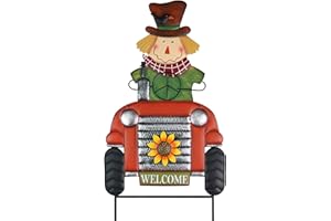 PHITRIC Fall Decorations for Home Outdoor, Metal Scarecrow Decorative Garden Stakes with Tractor Wheat Sunflower for Fall Decor, Yard Signs for Garden Lawn Patio Porch Thanksgiving Decorations