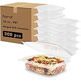 Karat 24 oz Clear Plastic Clamshell Containers with Hinged Lids, 200ct | For Meal Prep and Takeout, For Pasta Salads and Fruits, Clear PET, Hinged Lid, Square Deli
