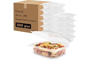 Karat 24oz - 200 ct PET Clamshell Square Deli Containers - For Pasta Salads, Fruit, Deli Sides, and Home Meal Prep - Clear Plastic Food Containers I 7.26"x6.2"x2.05"
