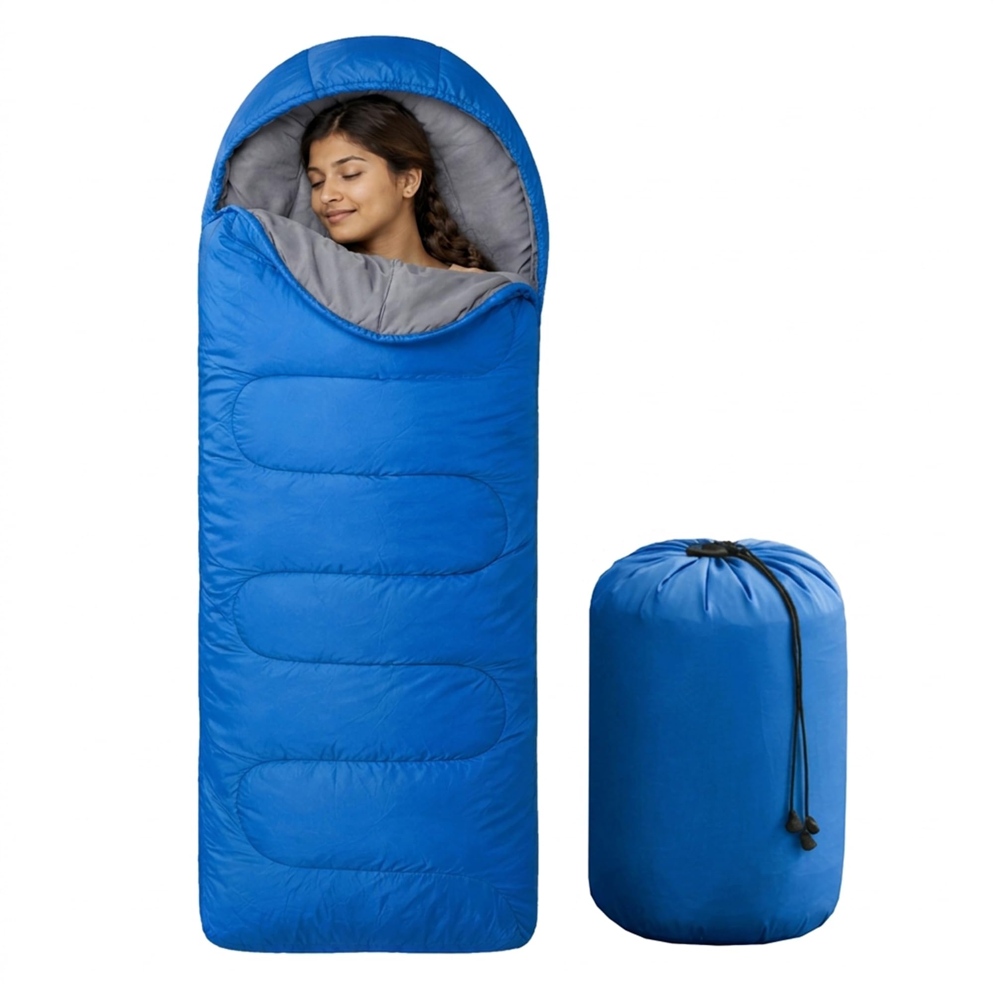 Rynli 3 Season Camping Sleeping Bag for Adults, Lightweight Rectangular Envelope Design, Portable Outdoor Gear for Hiking, Backpacking and Festivals, Blue