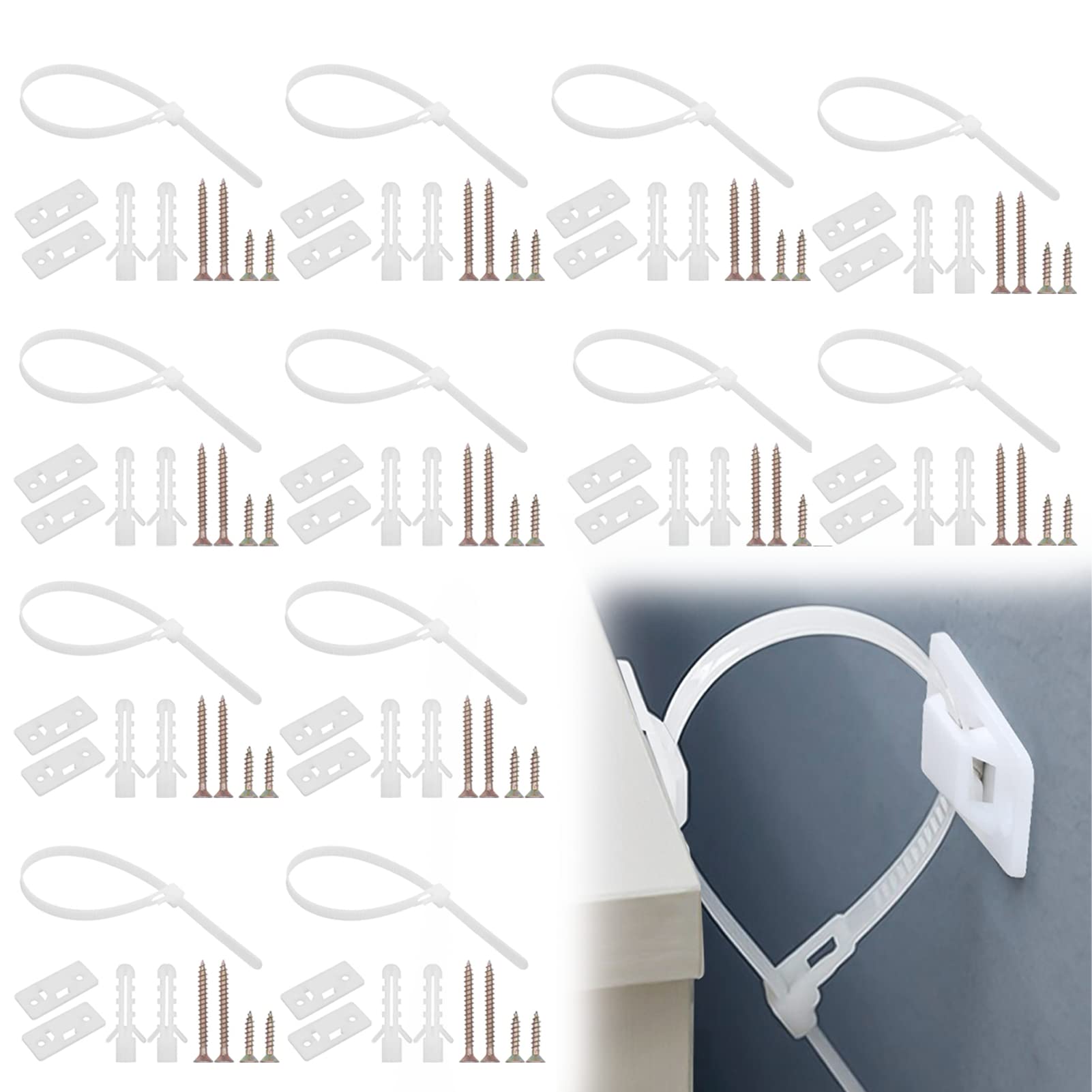 Nuqin 108Pcs White Nylon Anti Rewind Furniture Straps Quality Flame Retardant Furniture Wall Anchor Crack Resistant Easy Installation Ideal for Child Safety Prevent Furniture from Tipping Over