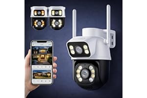 Câmera de Segurança WiFi Externa HD 3MP, IP Sem Fio com Visão Noturna Infravermelha, Dupla Lente Grande Angular, À Prova D'Água IP66, Detecção de Movimento e Áudio Bidirecional