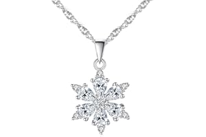Zirconia Pendant Necklace Snowflake Design with 925 Silver Chain, with a Stunning Pendant Showcasing a Brilliant Round-cut Zi