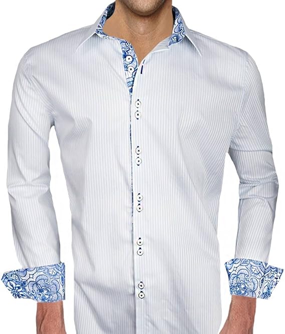 White with Blue Accent Designer Dress Shirt Made in USA at Amazon Men