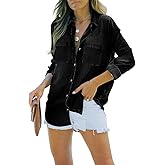 imesrun Womens Button Down Denim Shirt Chambray Casual Long Sleeve Collared Boyfriend Jean Jacket Shacket with Pockets