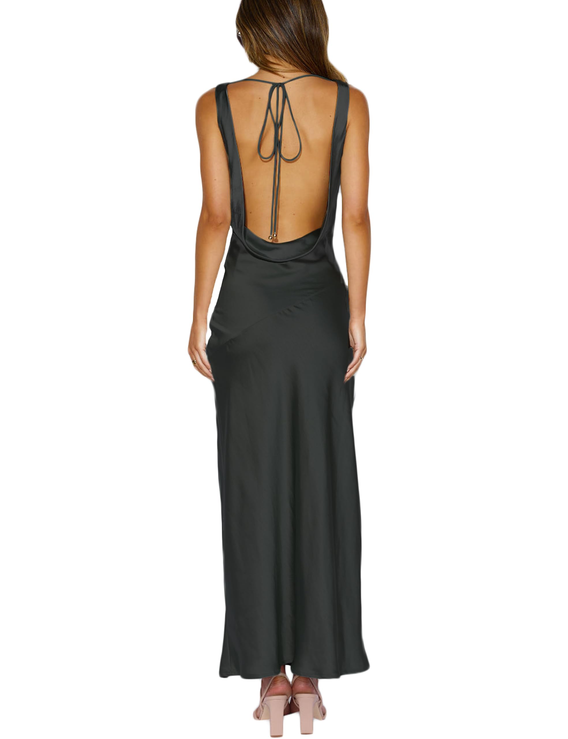 Satin Cowl Neck Sleeveless Backless Maxi Wedding