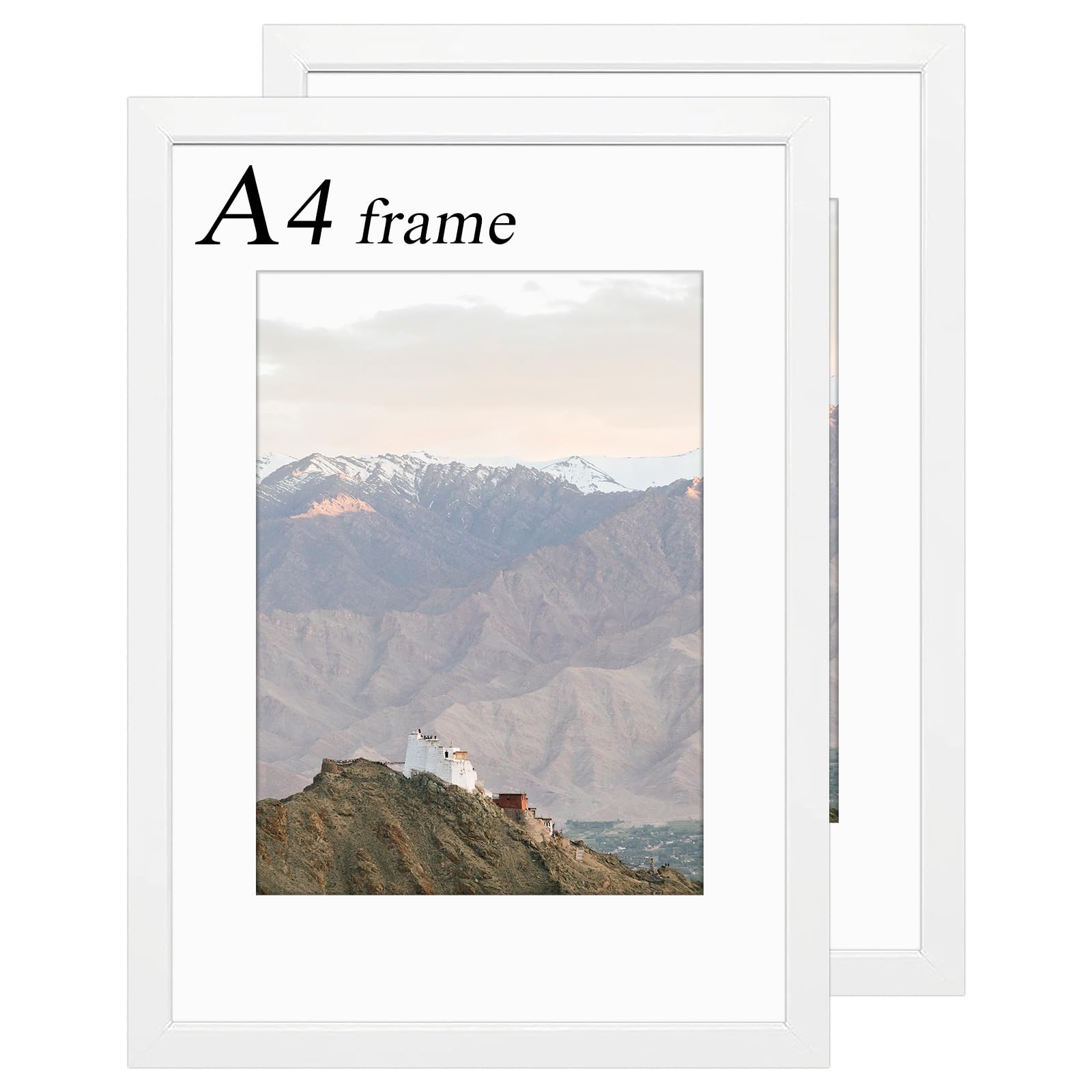 RUN HELIX A4 Frame 2 Pack, Wooden A4 Picture Frame, A4 Photo Frame for Wall Mount Display Pictures, Certificate Frame for Table or Wall Gallery Photo Frames (White)