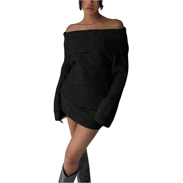 Amazon.com: Women's Off The Shoulder Sweater Mini Dress Long Sleeve Ribbed  Bodycon Dresses Cute Sexy Club Party Dress Black : Clothing, Shoes & Jewelry