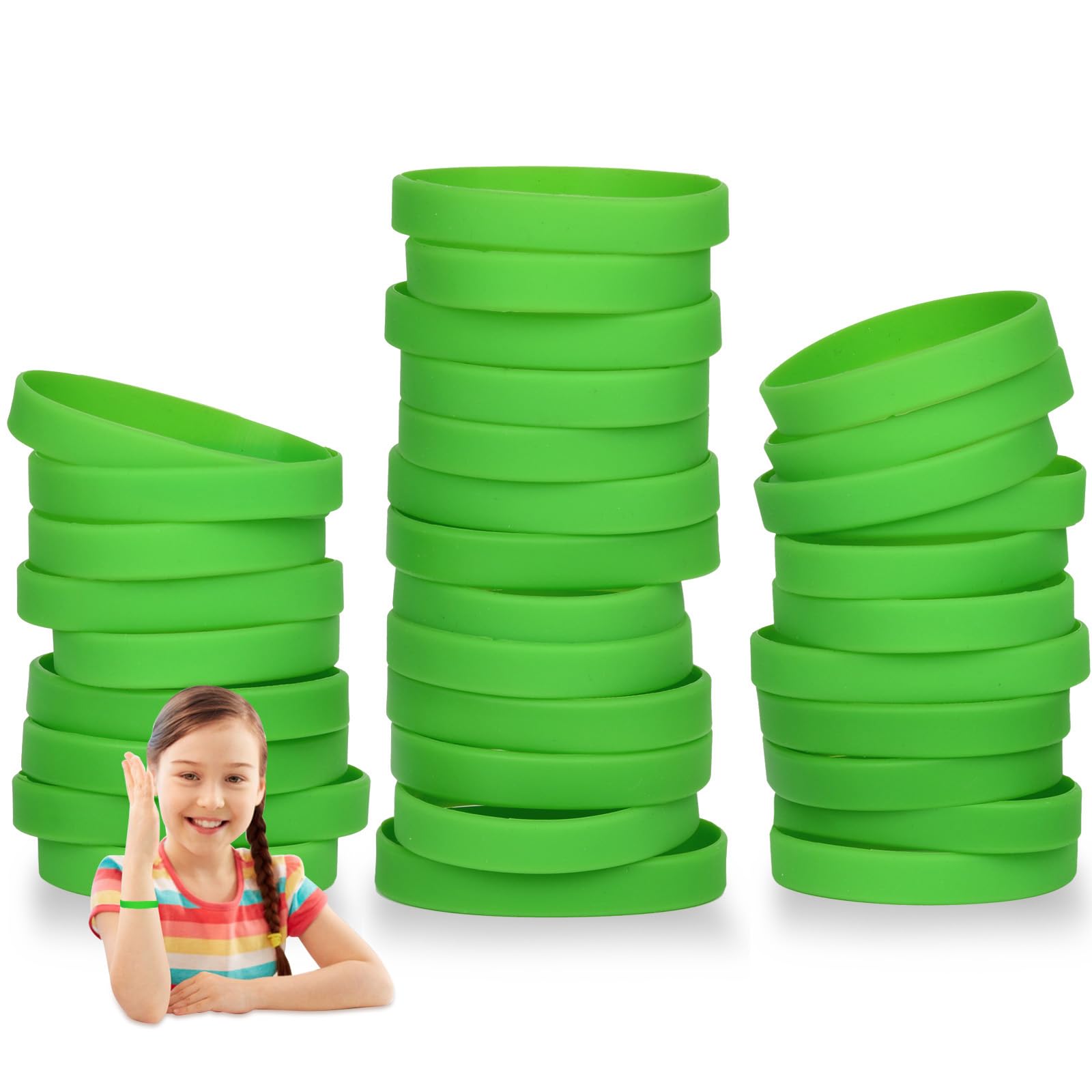THXIY 100PCS Silicone Wristbands for Kids Teens, 7'' Sports Wholesale Rubber Bracelets for Events, Party Teacher Supplies Boys Gilrs Education Activities Green