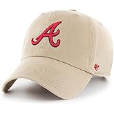 47 Brand MLB Khaki Primary Logo Clean Up Adjustable Strap Baseball Dad Hat Cap, Adult One Size Fits All