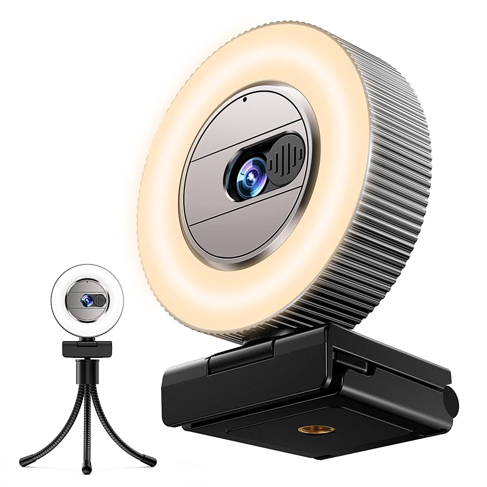 2021 CASECUBE 2K Ultra HD Webcam with Microphone and Ring Light, Webcam Cover Slide, Plug and Play Web Camera, 3-Level Brightness and 2-Color Light, Streaming Webcam for Zoom Skype YouTube Facebook