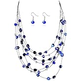 SYHOL Multi Layered Shell Illusion Necklace Earring Set Colorful Chunky Beads Necklace for Women Gifts