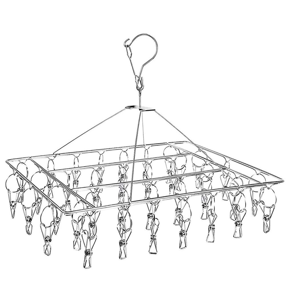 AOBETAKStainless Steel Clips Socks Drying Rack With 30 Clips,Durable Windproof Foldable Rectangular Laundry Airer Hanger, Socks Dryer with Pegs For Underwear Bras Scarves Baby Clothes Diapers Gloves