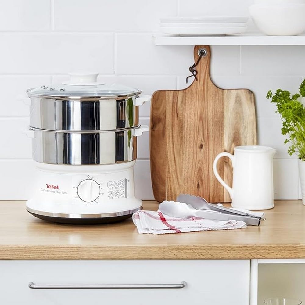 Tefal VC1451 Steam Cooker, 2 Stainless Steel Containers, 6 L Capacity, 24 cm Diameter, Timer and Automatic Shut-off, 900 W