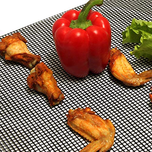 YESHIN 2 Pack BBQ Grill Mesh Mat，Non-Stick Teflon Cooking Grilling Sheet Liner Fish Vegetable Smoker Grill Mats - Works on Gas, Charcoal, Electric Barbecue 15.7 x 13inch (Black) - Thumbnail 7