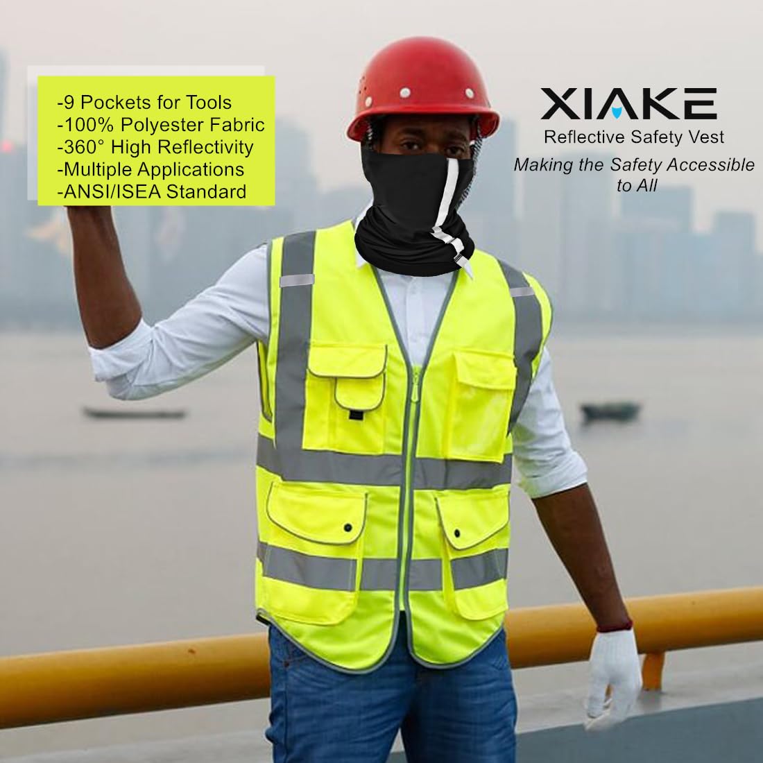 XIAKE 9 Pockets Class 2 High Visibility Reflective Safety Vest for Men Women,Meets ANSI/ISEA Standard