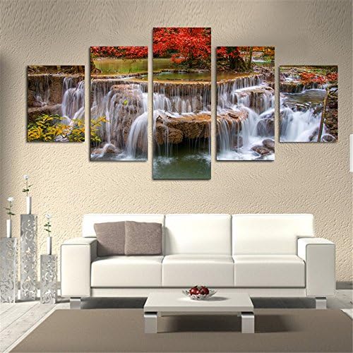 5 Piece Waterfall Landscape Home Decor Oil Painting HD Print on Canvas Wall Art Picture for Living Room(No Frame)