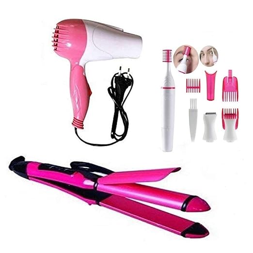 SairaSonic Hair Straightener DN-2009 and curler with Hair Dryer 1000 watt and Trimmer for women (Pack of 3)
