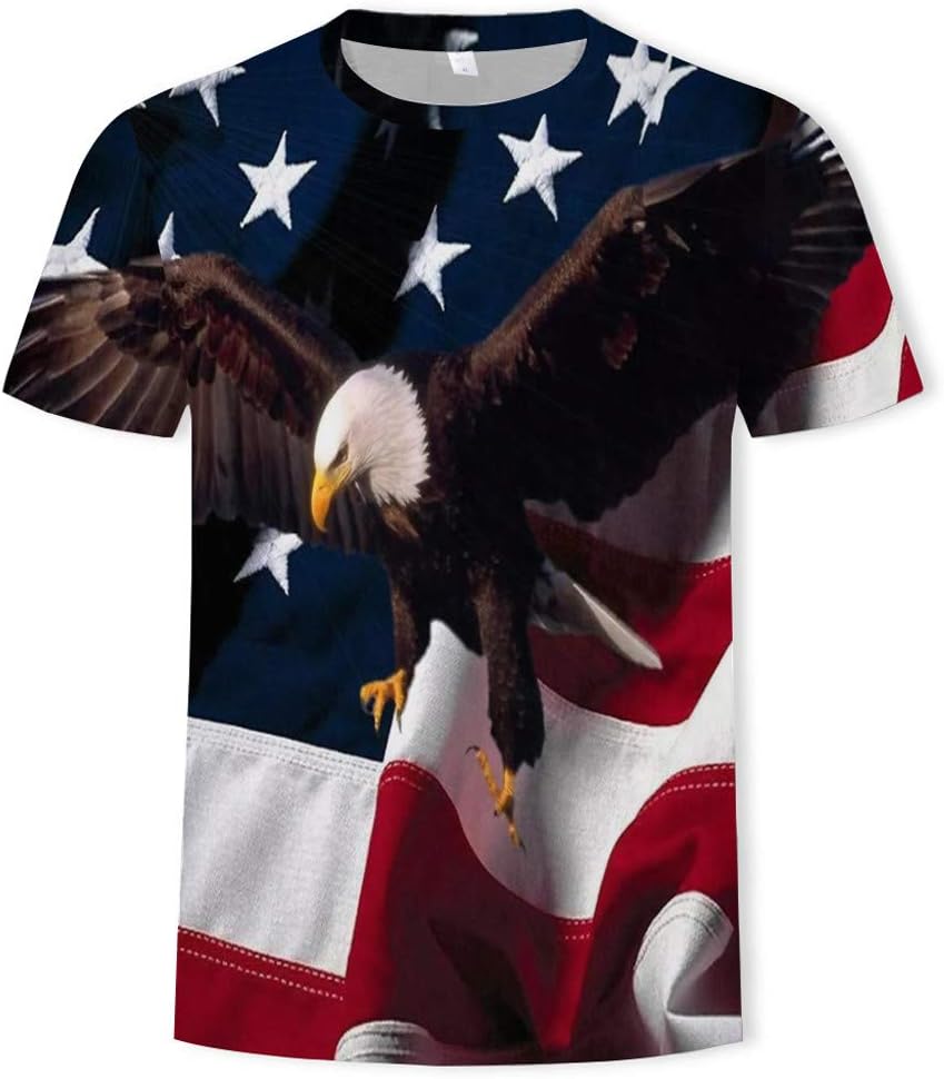 Fastbot Men's T-Shirt Fashion Cool 3D Eagle Print Round Neck Short Sleeve Top