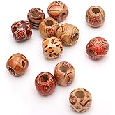 Onwon 100 Pieces 12mm Painted Pattern Barrel Beads Wooden Beads Mixed Wood Loose Beads for DIY Making Bracelet Necklace Jewelry Hair Macrame Craft Project