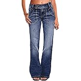 Flamingals Wide Leg Jeans for Women Low Rise Baggy Stretchy Straight Leg Bootcut Denim Pants