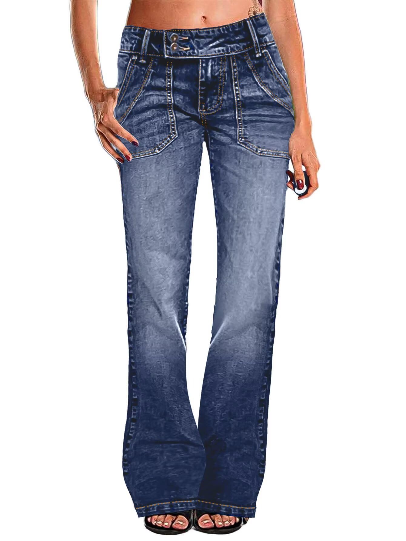 Photo 1 of ** SIMILAR** Flamingals Wide Leg Jeans for Women Low Rise Baggy Stretchy Straight Leg Bootcut Denim Pants Dark Blue  SIZE L