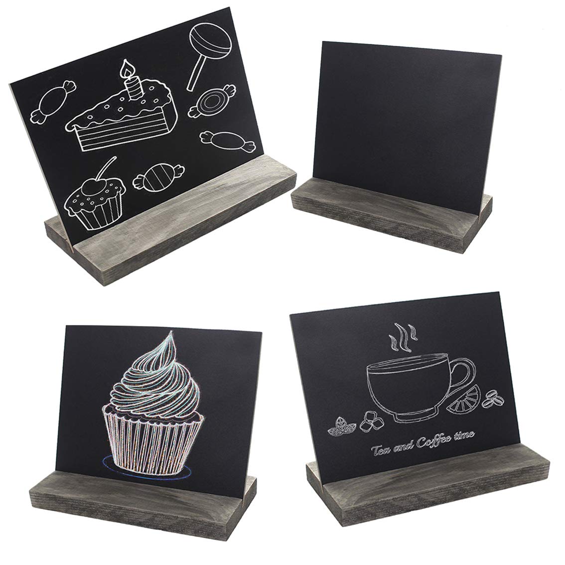 Photo 1 of 5 X 6 Inch Mini Tabletop Chalkboard Signs with Rustic Style Wood Base Stands, Set of 4?Include 3 chalks