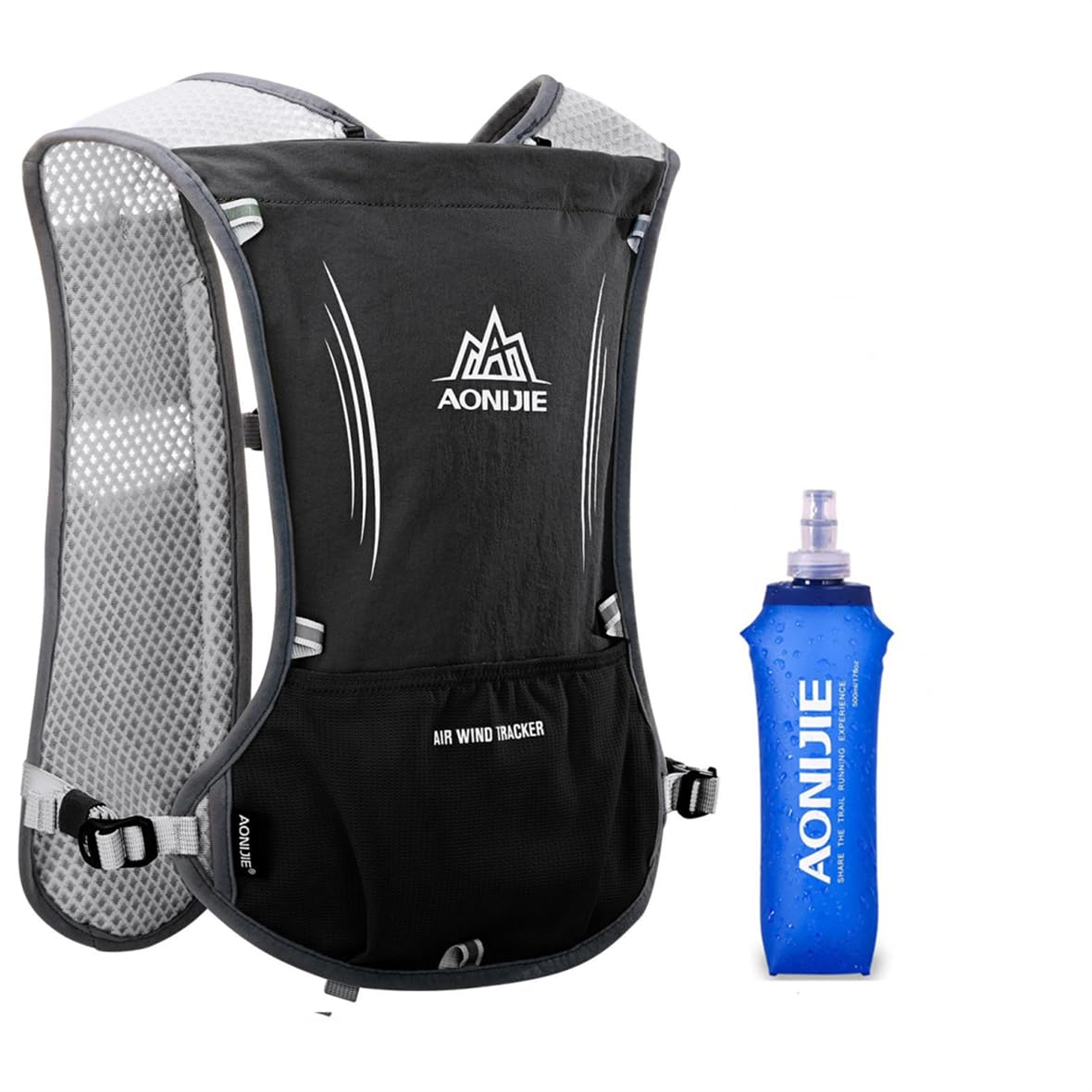 5L Unisex Aonijie Sports Backpack Perfect for Trail Running, Hiking and Climbing (Black With 500ml Water Bottle, 5L)