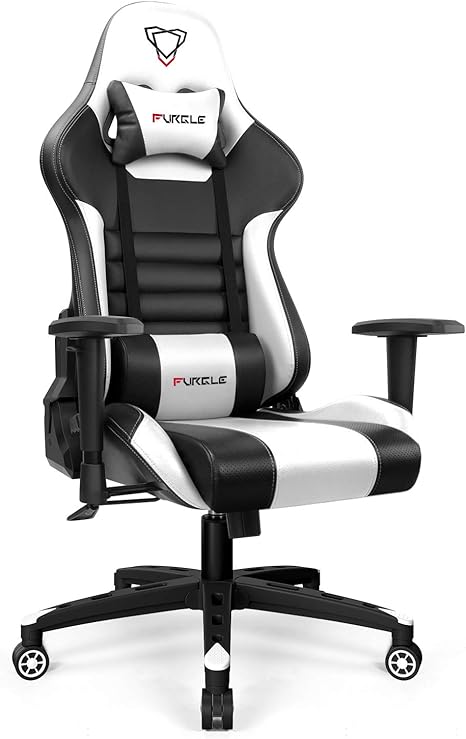 Amazon Co Jp Furgle ゲーミングチェア オフィスチェア デスクチェア ゲーム用チェア リクライニング パソコンチェア 座椅子 調節可能な肘掛け付き ハイバック ヘッドレスト 腰痛対策 高さ調整機能 Puレザー 気高い雰囲気 黒 白 ホーム キッチン