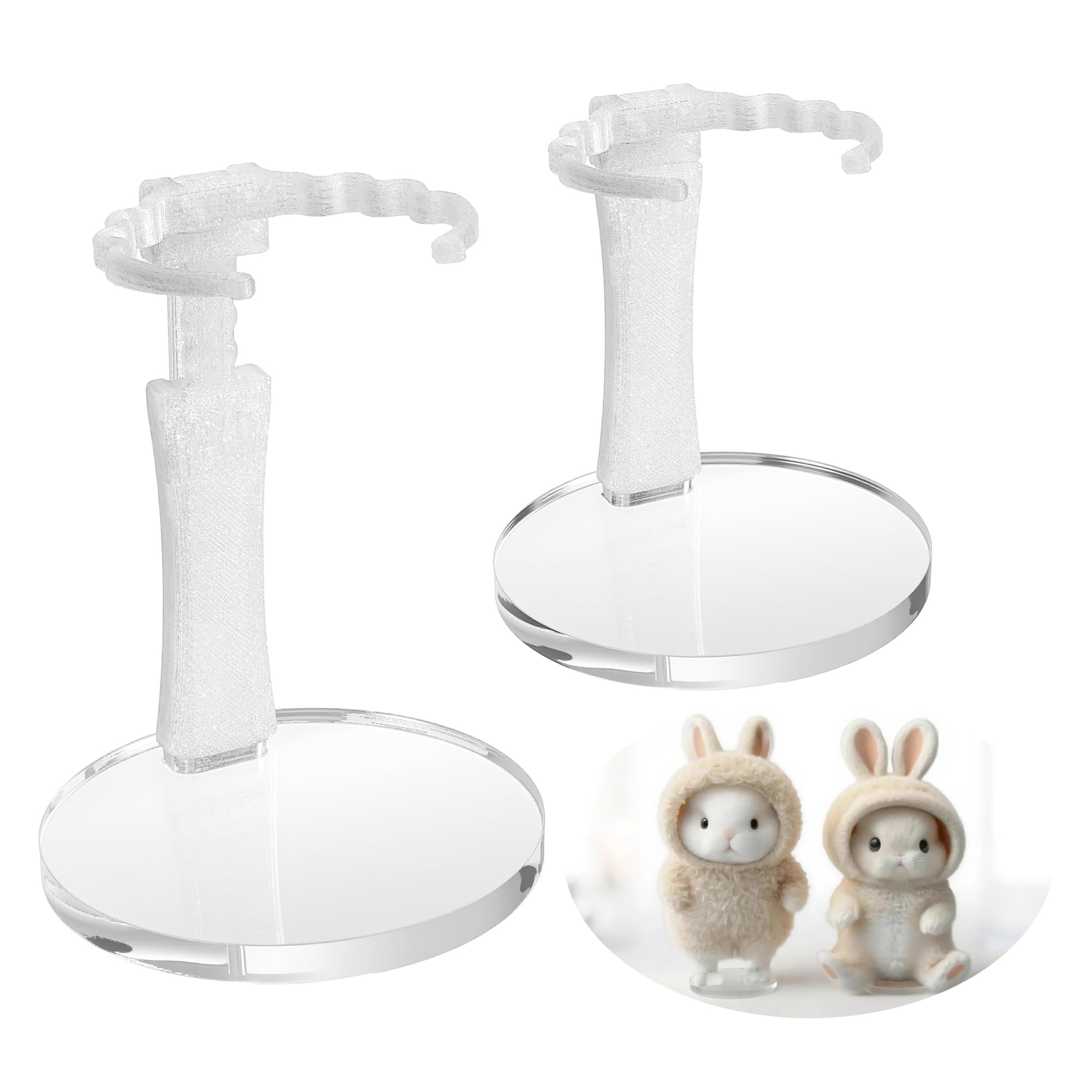 Photo 1 of MDOWOK Adjustable Doll Stand for Sitting & Standing Positions - Premium Acrylic Base Display Holder for 3-7" Figures, (White, 2-Pack)