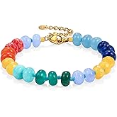 Gemstone Beaded Bracelet for Women Colorful Natural Stone Freshwater Pearl Surfer Beach Rainbow Bracelet Jewelry Gift